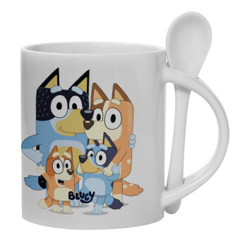 Bluey, Ceramic coffee mug with Spoon, 330ml (1pcs)
