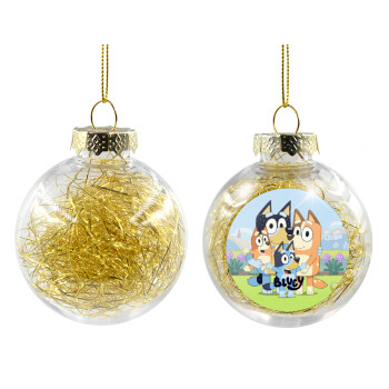 Bluey, Χριστουγεννιάτικη μπάλα δένδρου διάφανη με χρυσό γέμισμα 8cm