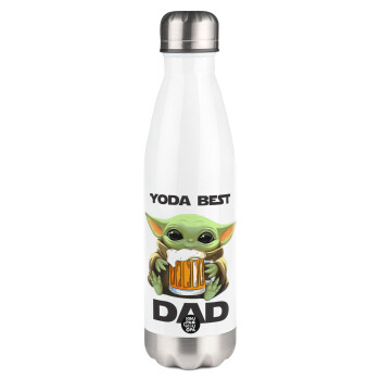 Yoda Best Dad, Μεταλλικό παγούρι θερμός Λευκό (Stainless steel), διπλού τοιχώματος, 500ml