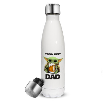 Yoda Best Dad, Μεταλλικό παγούρι θερμός Λευκό (Stainless steel), διπλού τοιχώματος, 500ml
