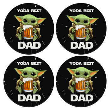 Yoda Best Dad, ΣΕΤ 4 Σουβέρ ξύλινα στρογγυλά (9cm)