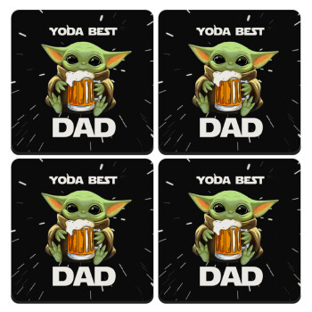 Yoda Best Dad, ΣΕΤ 4 Σουβέρ ξύλινα τετράγωνα (9cm)