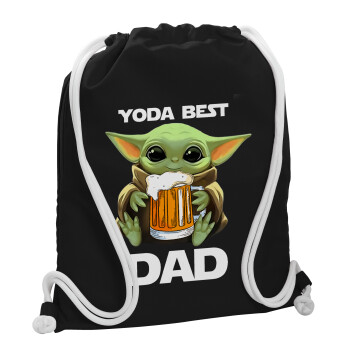Yoda Best Dad, Τσάντα πλάτης πουγκί GYMBAG Μαύρη, με τσέπη (40x48cm) & χονδρά λευκά κορδόνια