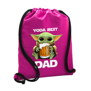Yoda Best Dad, Backpack pouch GYMBAG Fuchsia, with pocket (40x48cm) & thick cords