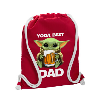 Yoda Best Dad, Τσάντα πλάτης πουγκί GYMBAG Κόκκινη, με τσέπη (40x48cm) & χονδρά κορδόνια