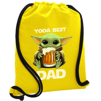 Yoda Best Dad, Τσάντα πλάτης πουγκί GYMBAG Κίτρινη, με τσέπη (40x48cm) & χονδρά κορδόνια