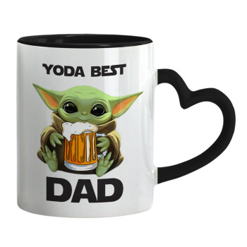 Yoda Best Dad, Κούπα καρδιά χερούλι μαύρη, κεραμική, 330ml