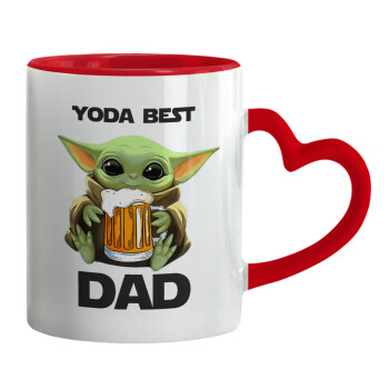 Yoda Best Dad, Κούπα καρδιά χερούλι κόκκινη, κεραμική, 330ml