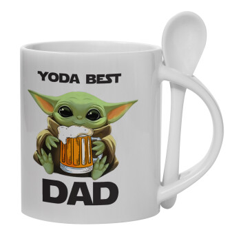 Yoda Best Dad, Ceramic coffee mug with Spoon, 330ml (1pcs)