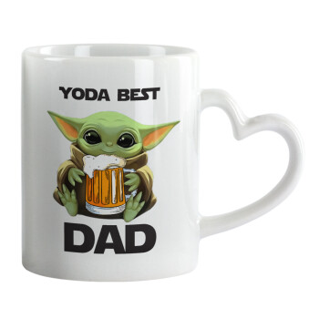 Yoda Best Dad, Κούπα καρδιά χερούλι λευκή, κεραμική, 330ml