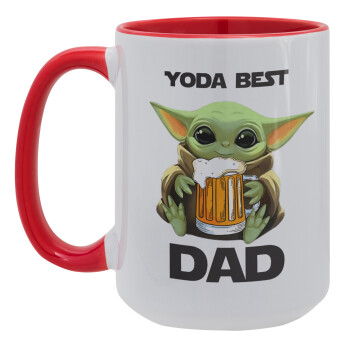 Yoda Best Dad, Κούπα Mega 15oz, κεραμική Κόκκινη, 450ml