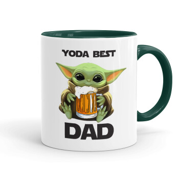 Yoda Best Dad, Κούπα χρωματιστή πράσινη, κεραμική, 330ml