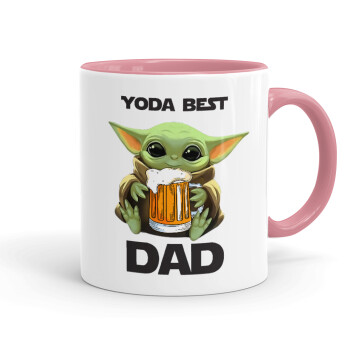 Yoda Best Dad, Κούπα χρωματιστή ροζ, κεραμική, 330ml