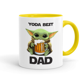 Yoda Best Dad, Κούπα χρωματιστή κίτρινη, κεραμική, 330ml