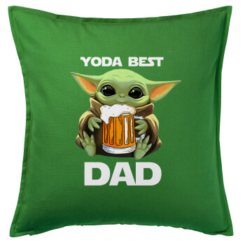 Yoda Best Dad, Μαξιλάρι καναπέ Πράσινο 100% βαμβάκι, περιέχεται το γέμισμα (50x50cm)