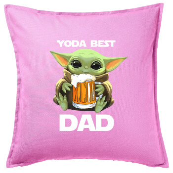 Yoda Best Dad, Μαξιλάρι καναπέ ΡΟΖ 100% βαμβάκι, περιέχεται το γέμισμα (50x50cm)