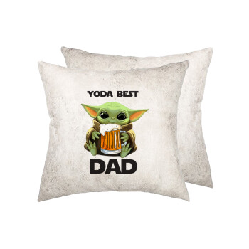 Yoda Best Dad, Μαξιλάρι καναπέ Δερματίνη Γκρι 40x40cm με γέμισμα