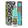 Easter Set, Metallic green/white thermos (Stainless steel), double-walled, 500ml & scented flat Easter candle (30cm) (TURQUOISE)