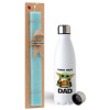 Easter Set, metallic stainless steel water bottle (750ml) & aromatic flat Easter candle (30cm) (TURQUOISE)