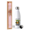 Easter Set, metallic stainless steel water bottle (750ml) & scented flat Easter candle (30cm) (PINK)