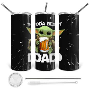 Yoda Best Dad, 360 Eco friendly ποτήρι θερμό (tumbler) από ανοξείδωτο ατσάλι 600ml, με μεταλλικό καλαμάκι & βούρτσα καθαρισμού