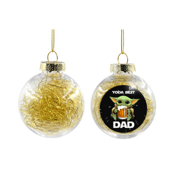 Yoda Best Dad, Χριστουγεννιάτικη μπάλα δένδρου διάφανη με χρυσό γέμισμα 8cm