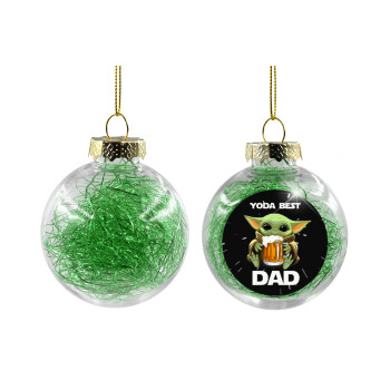 Yoda Best Dad, Χριστουγεννιάτικη μπάλα δένδρου διάφανη με πράσινο γέμισμα 8cm