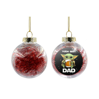 Yoda Best Dad, Χριστουγεννιάτικη μπάλα δένδρου διάφανη με κόκκινο γέμισμα 8cm