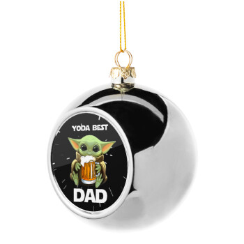 Yoda Best Dad, Χριστουγεννιάτικη μπάλα δένδρου Ασημένια 8cm