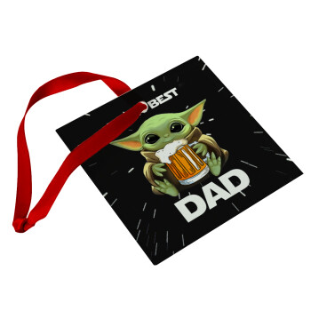 Yoda Best Dad, Χριστουγεννιάτικο στολίδι γυάλινο τετράγωνο 9x9cm