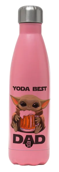 Yoda Best Dad — Μεταλλικό παγούρι θερμός Ροζ Ματ (Stainless steel), διπλού τοιχώματος, 500ml