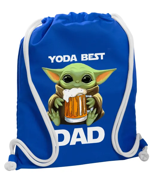 Yoda Best Dad — Backpack pouch GYMBAG Blue, with pocket (40x48cm) & thick cords