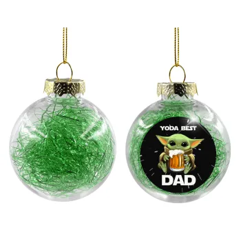 Yoda Best Dad, Στολίδι Χριστουγεννιάτικη μπάλα δένδρου διάφανη με πράσινο γέμισμα 8cm
