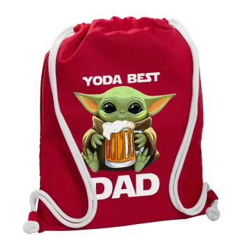 Yoda Best Dad, Τσάντα πλάτης πουγκί GYMBAG Κόκκινη, με τσέπη (40x48cm) & χονδρά κορδόνια