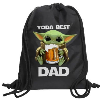 Yoda Best Dad, Τσάντα πλάτης πουγκί GYMBAG Μαύρη, με τσέπη (40x48cm) & χονδρά κορδόνια