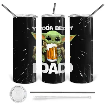 Yoda Best Dad, Tumbler ποτήρι θερμό από ανοξείδωτο ατσάλι 600ml, με μεταλλικό καλαμάκι & βούρτσα καθαρισμού