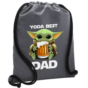 Yoda Best Dad, Τσάντα πλάτης πουγκί GYMBAG ΓΚΡΙ, με τσέπη (40x48cm) & χονδρά κορδόνια