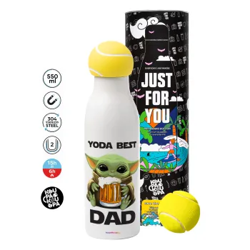 Yoda Best Dad, Μπάλα τένις μεταλλικό παγούρι θερμός, διπλού τοιχώματος, 550ml
