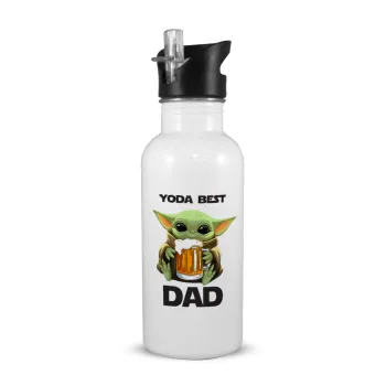 Yoda Best Dad, White water bottle with straw, stainless steel 600ml