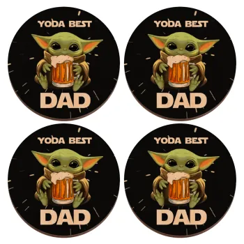 Yoda Best Dad, ΣΕΤ x4 Σουβέρ ξύλινα στρογγυλά plywood (9cm)