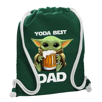 Yoda Best Dad, Τσάντα πλάτης πουγκί GYMBAG BOTTLE GREEN, με τσέπη (40x48cm) & χονδρά λευκά κορδόνια
