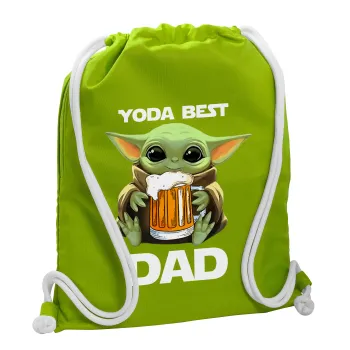 Yoda Best Dad, Τσάντα πλάτης πουγκί GYMBAG LIME GREEN, με τσέπη (40x48cm) & χονδρά κορδόνια