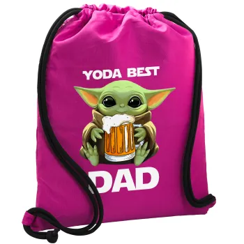 Yoda Best Dad, Τσάντα πλάτης πουγκί GYMBAG Φούξια, με τσέπη (40x48cm) & χονδρά κορδόνια