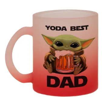 Yoda Best Dad, Κούπα γυάλινη δίχρωμη με βάση το κόκκινο ματ, 330ml