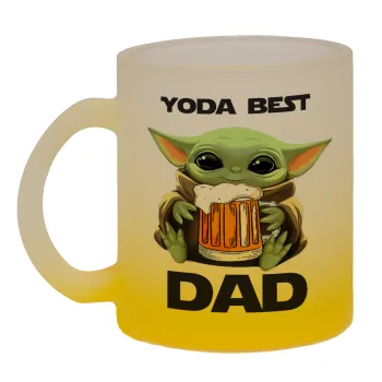 Yoda Best Dad, Κούπα γυάλινη δίχρωμη με βάση το κίτρινο ματ, 330ml
