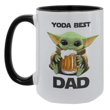 Yoda Best Dad, Κούπα Mega 15oz, κεραμική Μαύρη, 450ml