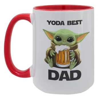 Yoda Best Dad, Κούπα Mega 15oz, κεραμική Κόκκινη, 450ml