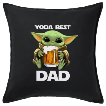 Yoda Best Dad, Μαξιλάρι καναπέ Μαύρο 100% βαμβάκι, περιέχεται το γέμισμα (50x50cm)