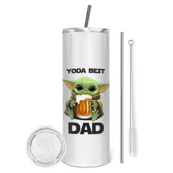 Yoda Best Dad, Tumbler stainless steel 600ml, with metal straw & cleaning brush