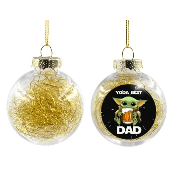 Yoda Best Dad, Transparent Christmas tree ball ornament with gold filling 8cm